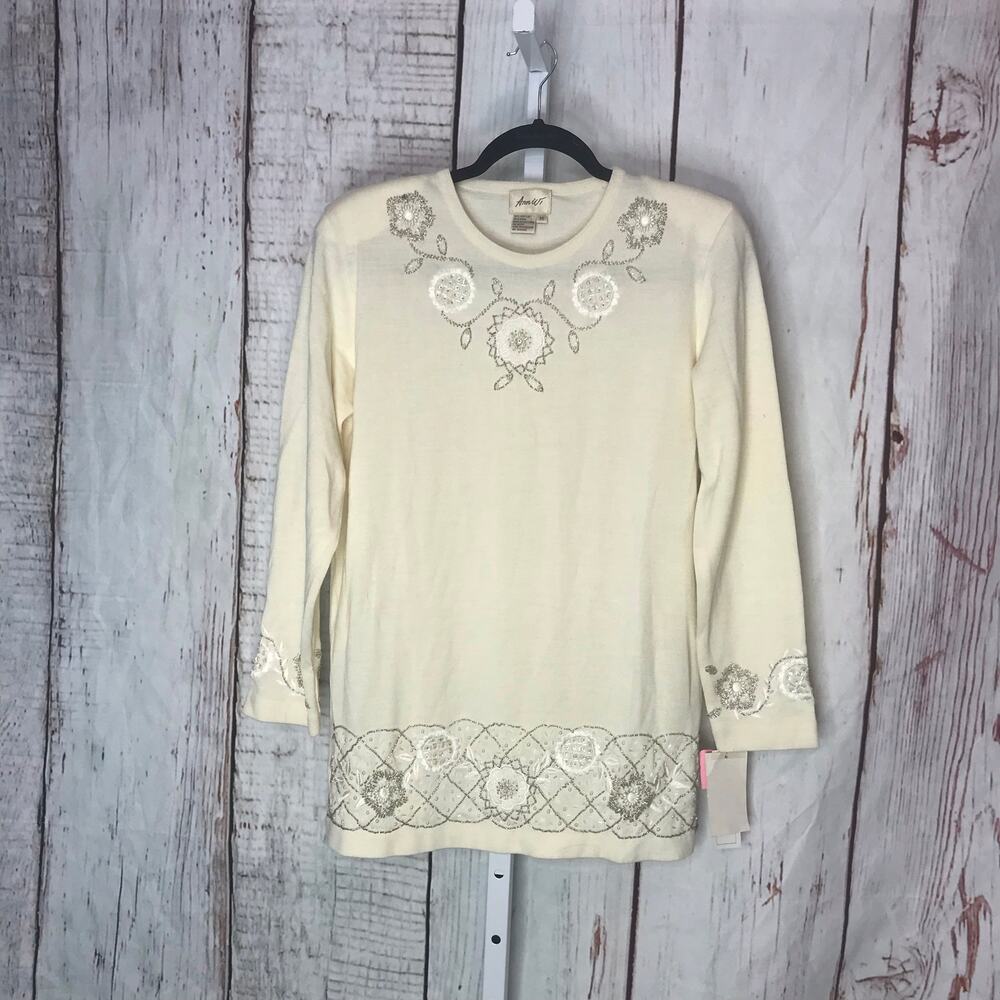 NWT Ann Wi vintage 2 pc set - sweater / skirt knit beaded wool blend